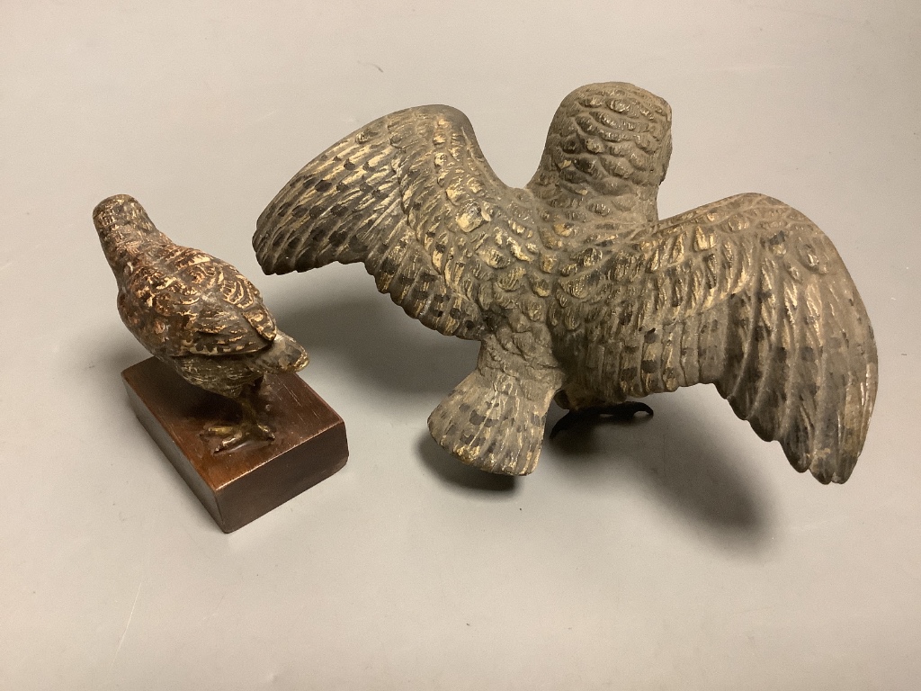 A 19th century Austrian cold painted bronze model of an owl, 13cm, another of a snipe